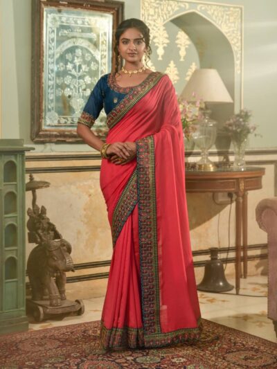 Designer Stylish Embroidery Pink Saree