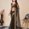 Check Design Sequence Black Saree