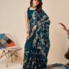 Designer Work Heavy Blue Saree