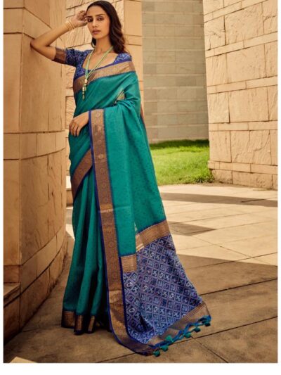 Wedding Party Wear Sky Blue Silk Saree