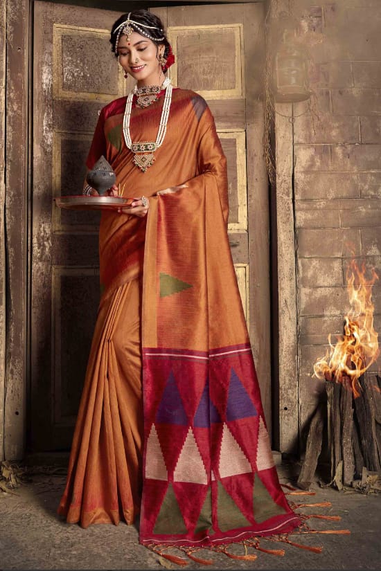 Festival Wear Formal Orange Saree