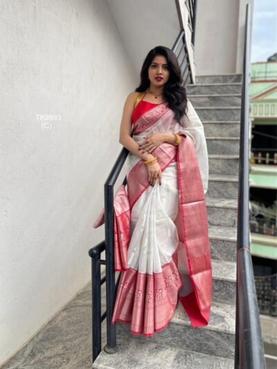 White Banarasi Festival Wear Silk Saree