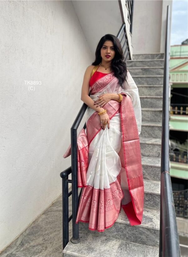 White Banarasi Festival Wear Silk Saree