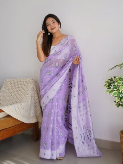 Wedding Linen Silk Purple Saree