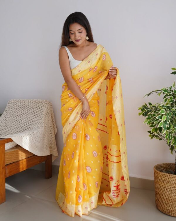 Wedding Linen Yellow Saree Blouse