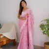 Designer Stylish Linen Pink Saree