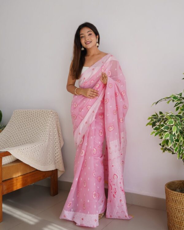 Designer Stylish Linen Pink Saree