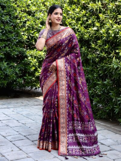 Traditional Patola Design Purple Saree