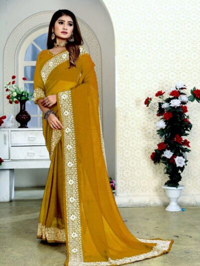 Wedding Yellow Saree in Work Border