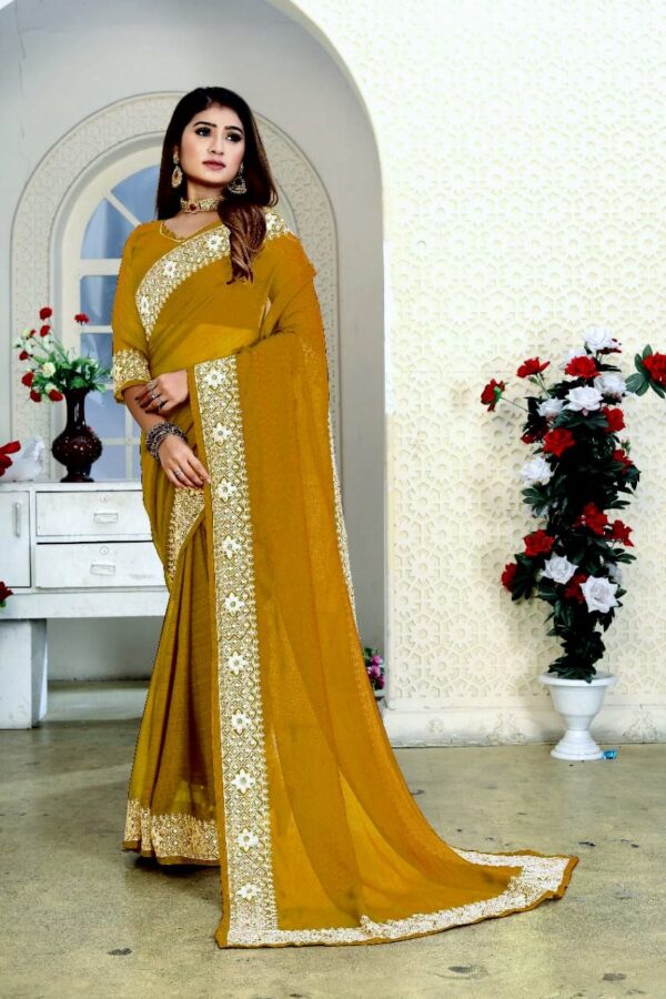 Wedding Yellow Saree in Work Border