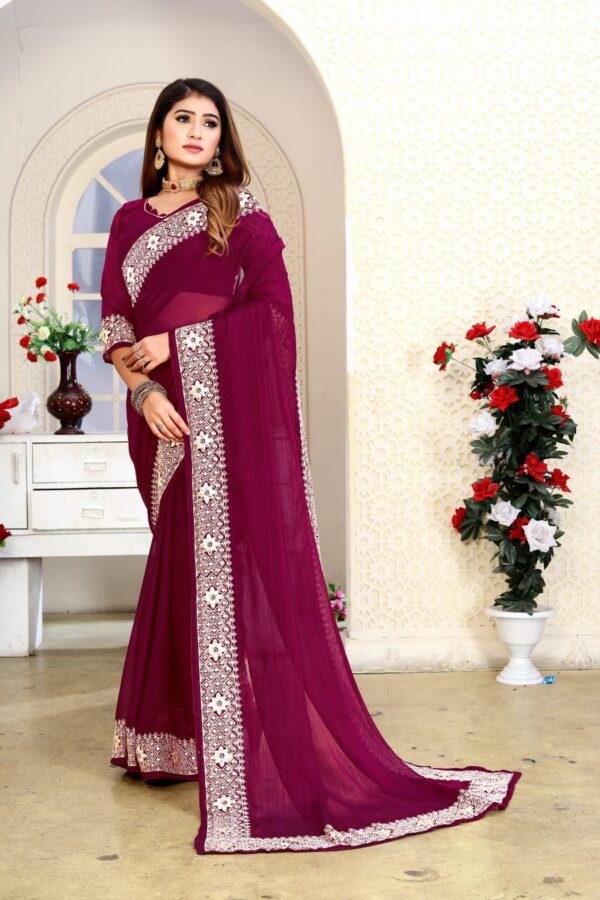 Work Border Purple Saree in Georgette