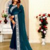 Work Border Georgette Blue Saree