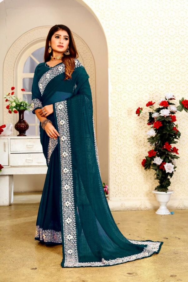 Work Border Georgette Blue Saree