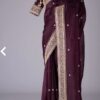 Heavy Work Border Purple Saree UK