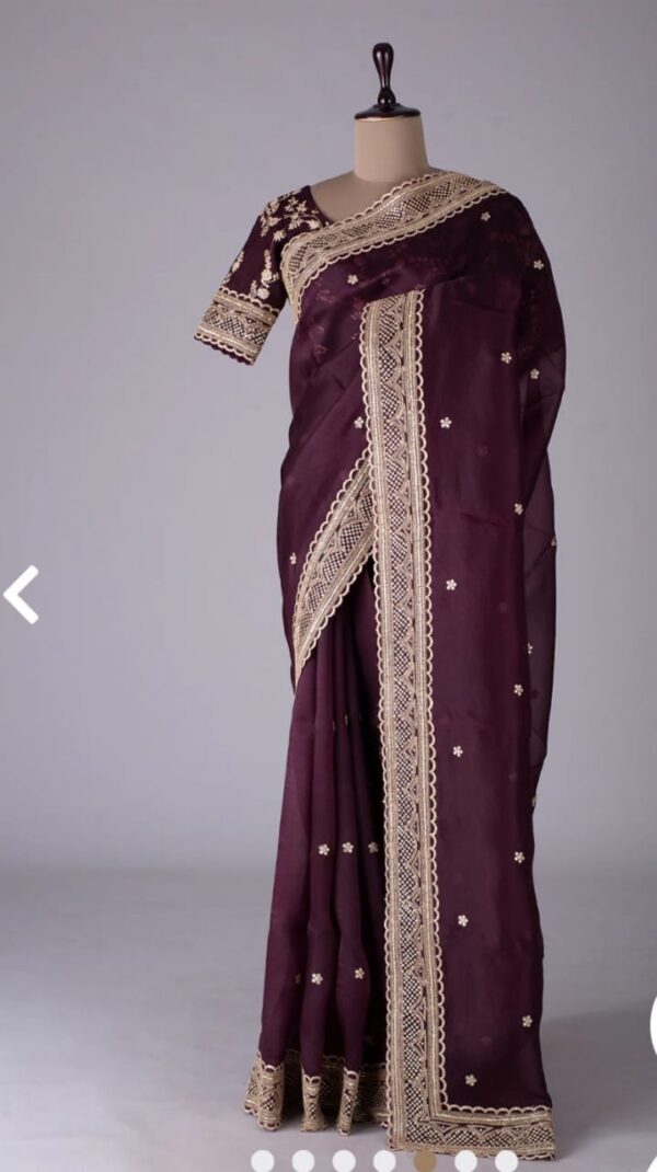 Heavy Work Border Purple Saree UK