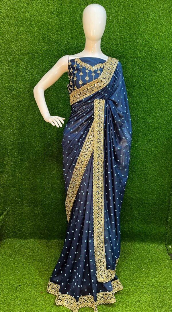 Work Border Bandhni Print Blue Saree