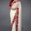 Floral Red Work Border White Saree