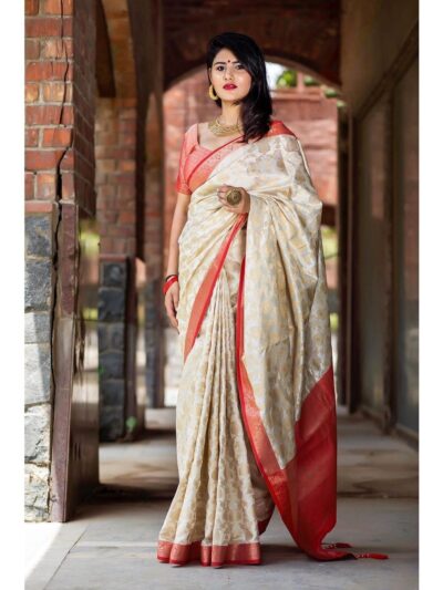 Silk Designer Women's White Saree