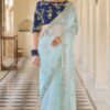 Designer Work Border Sky Blue Saree