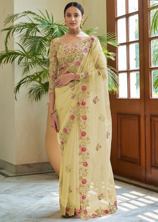 Organza Yellow Saree in Designer Work