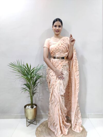 Sequence One Minute to Wear Peach Saree