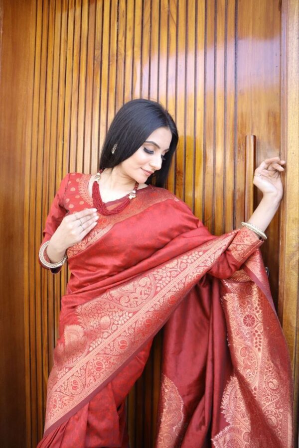 Designer Women Wear Silk Red Saree