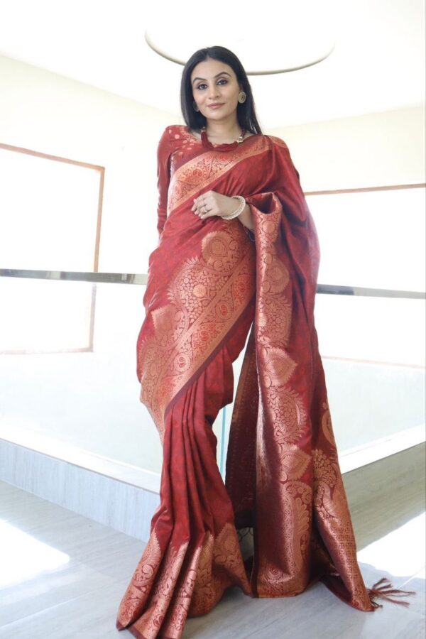 Designer Women Wear Silk Red Saree