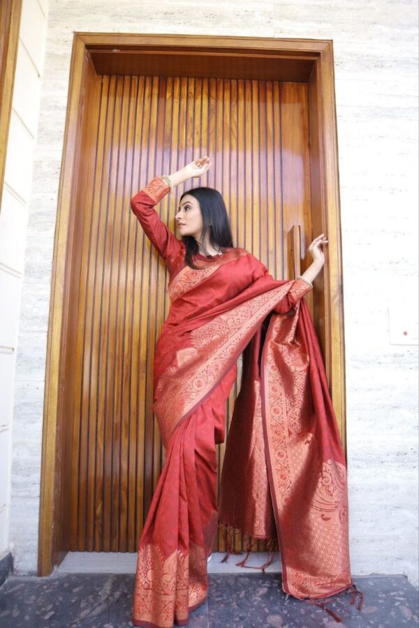 Designer Women Wear Silk Red Saree