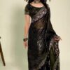 Sequence Work Organza Black Saree