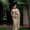 Fancy Women Wear Silk Cream Saree