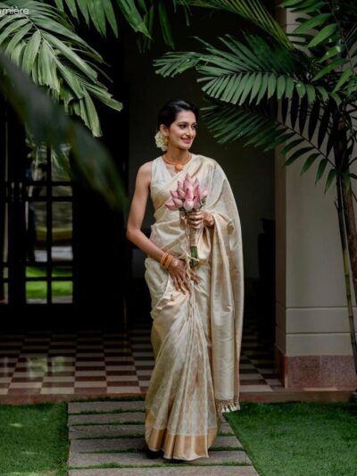 Fancy Women Wear Silk Cream Saree