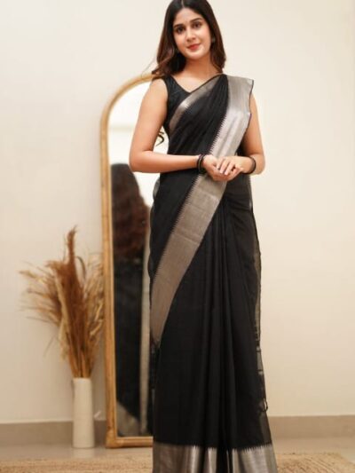 Stylish Formal Wear Cotton Black Saree