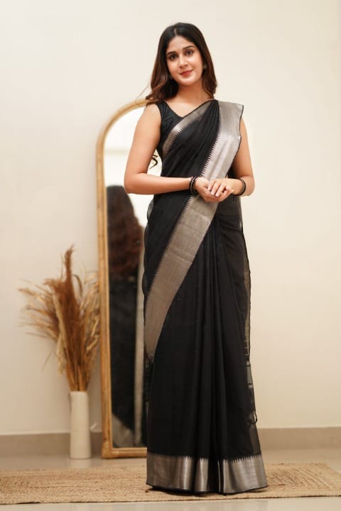 Stylish Formal Wear Cotton Black Saree