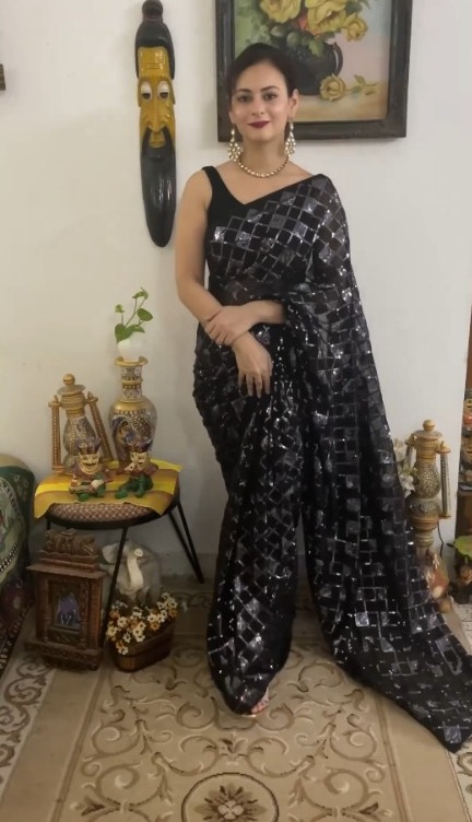 Sequence Work Black Saree Blouse