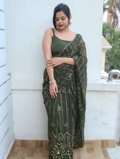 Sequence Wedding Pakistani Green Saree