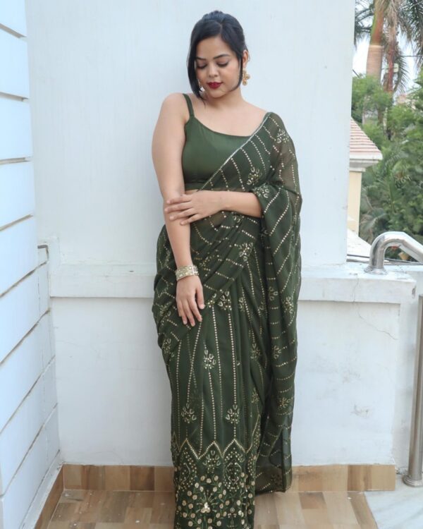 Sequence Wedding Pakistani Green Saree