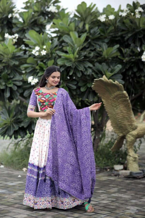 Work Navaratri White Lahenga Choli