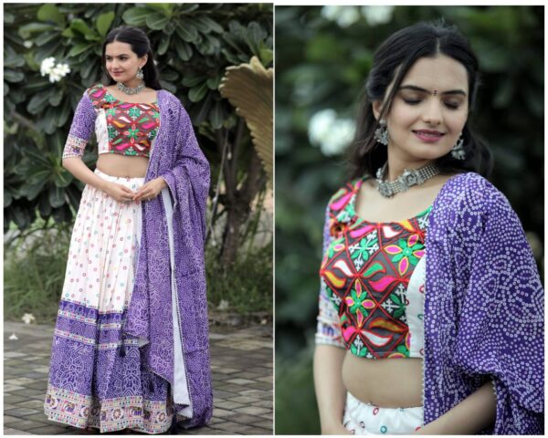 Work Navaratri White Lahenga Choli