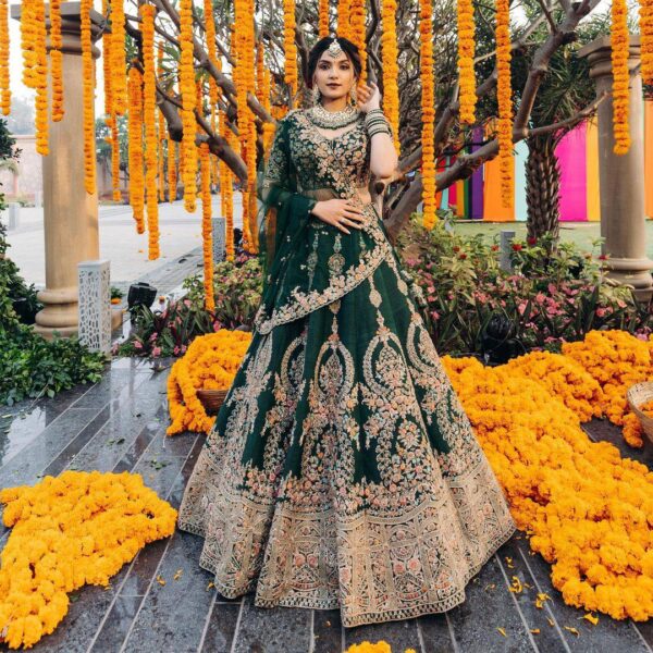 Pakistani Bridal Green Lahenga Choli