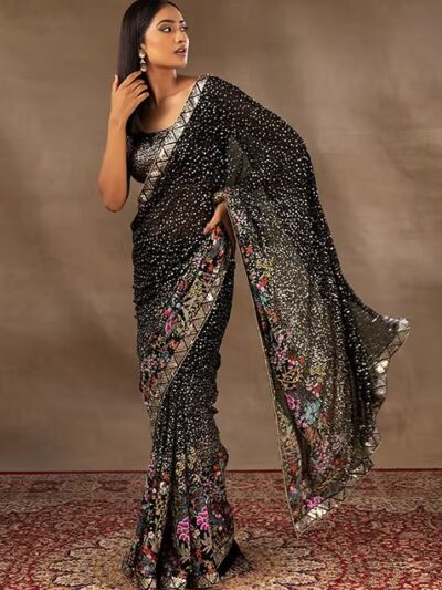 Designer Sequence Work Black Saree