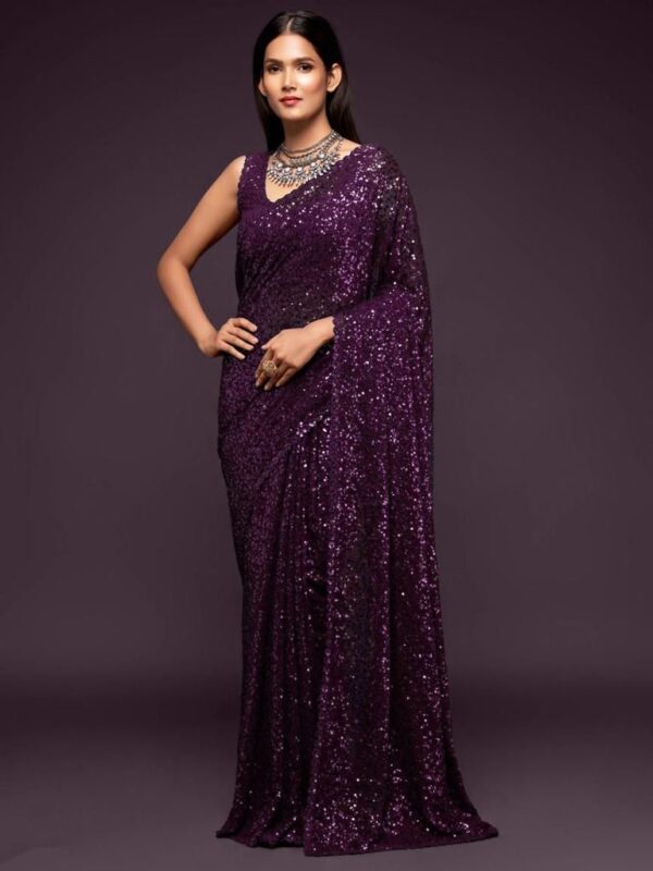 Sequence Work Purple Saree Blouse Piece