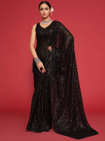 Bollywood Sequence Black Saree UK