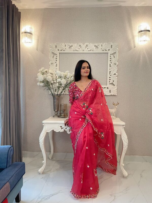 Wedding Function Pink Organza Saree