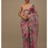 Stylish Pink Floral Design Organza Saree