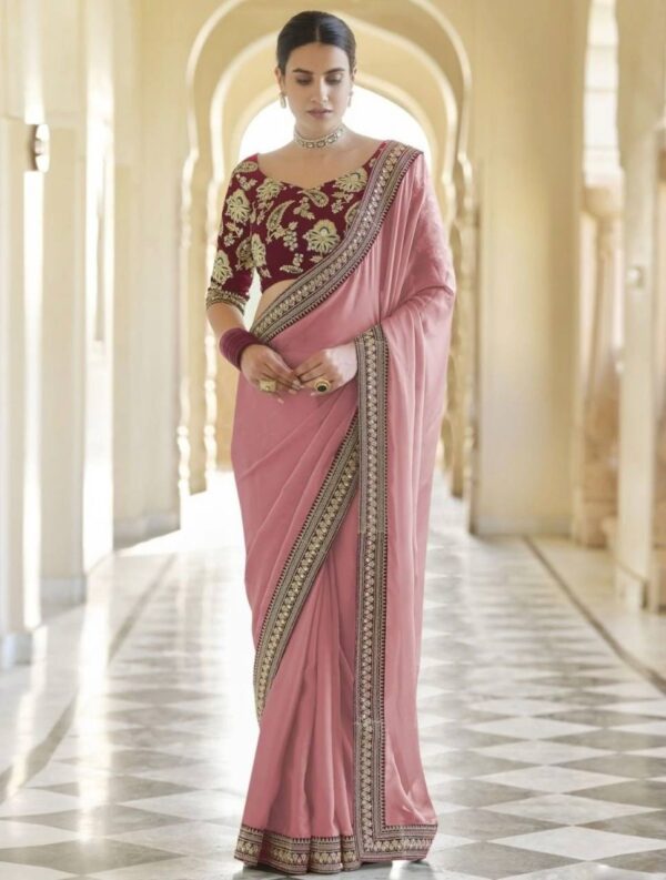 Embroidery Wedding Pink Saree