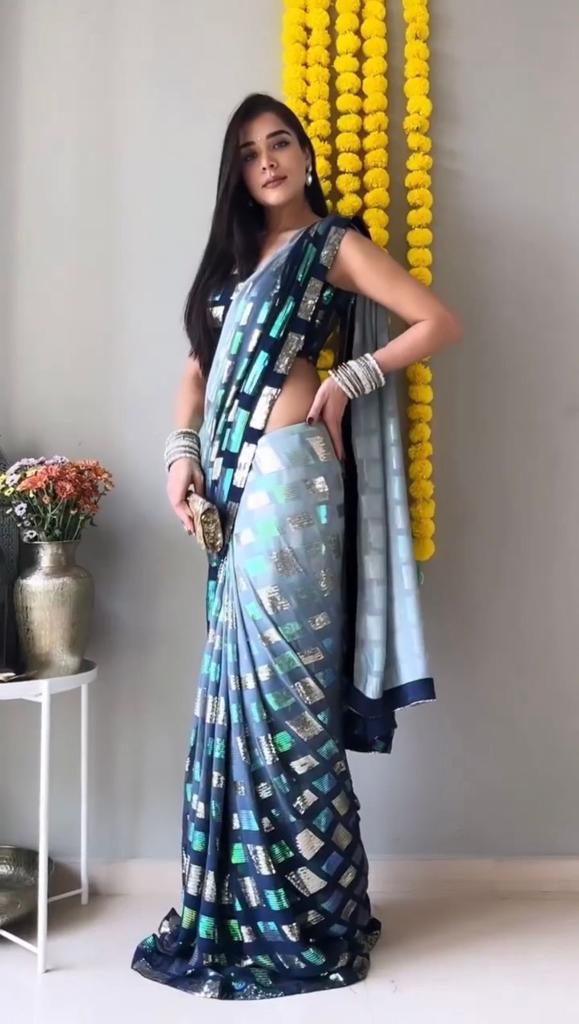 Sky blue store party wear saree