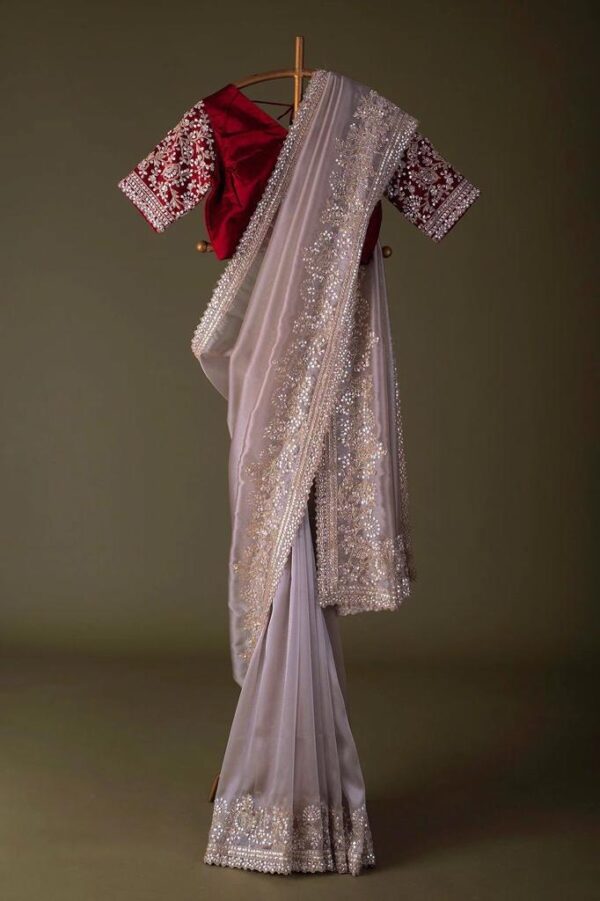 White Fancy Border Organza Saree