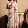 Fancy Printed Linen White Saree