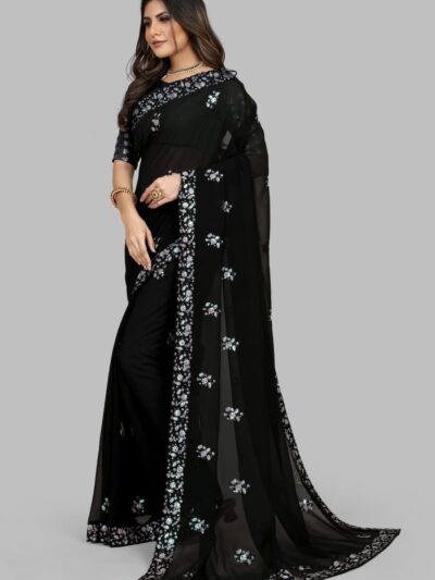 Embroidery Work Fancy Black Saree