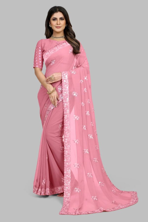 Wedding Party Wear Work Pink Saree